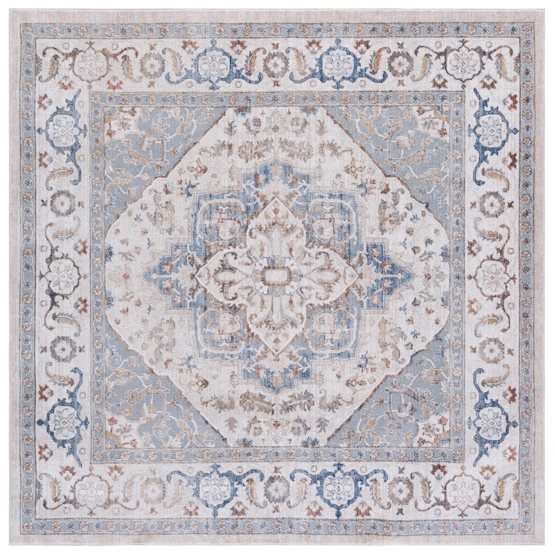 SAFAVIEH Elwood Tulin Traditional Medallion Rug - 6'5" Square - Beige/Blue
