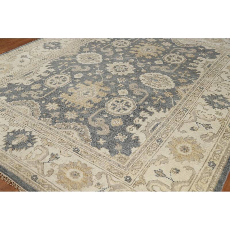Slate Oushak Indian Area Rug Hand-Knotted Wool Carpet - 7'10" x 9'9"