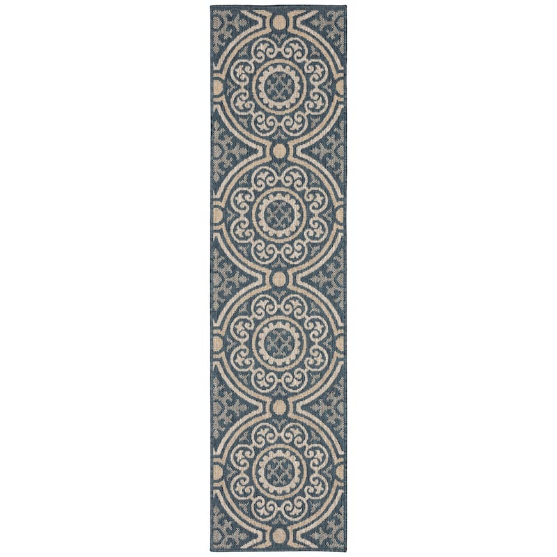 Vista Home Higgins Panel Medallion Indoor/ Outdoor Area Rug by Havenside Home - 1'10" x 7'6" Runner - Blue/Grey