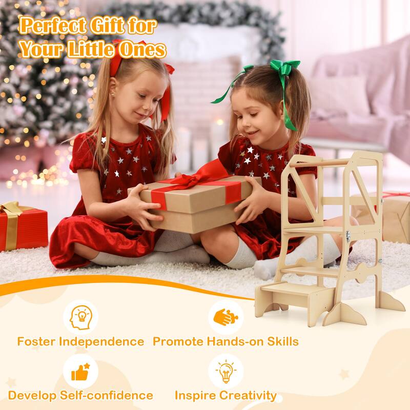 Gymax 2 in 1 Toddler Tower w/Removable Safety Bar for Children 3+