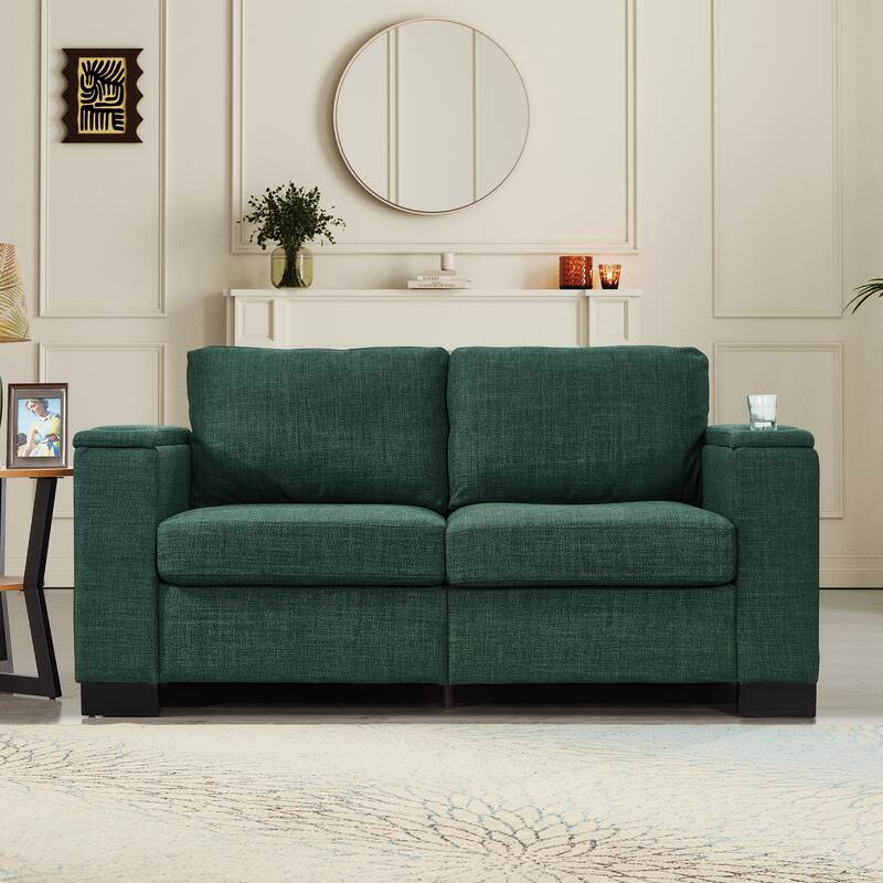 67.7" Modern Style Loveseat Fabric Couch,Square Arm Sofa With Cup Holder,Storage Sofa,Upholstered Polyester