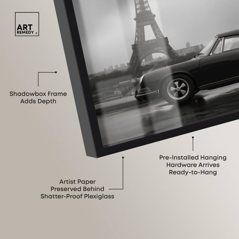 Classic Car and Eiffel Noir Shadowbox by Art Remedy