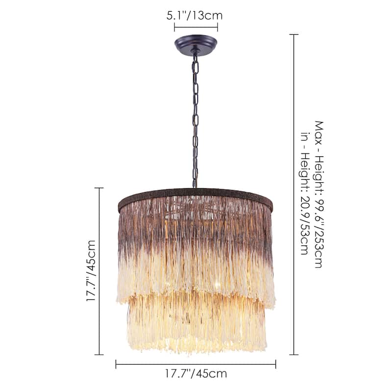 17.7" 3-Light Bohemian Farmhouse Purple Round Hand-made Cotton Fringe Tiered Hanging Chandelier Living Room,Bedroom