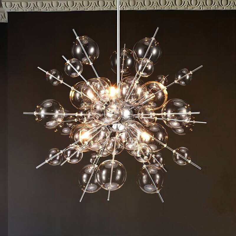 6-Light Modern Glam Linear Sputnik Clear Glass Globe Bubble Chandelier Cluster Starburst Pendant Island Light - Chrome