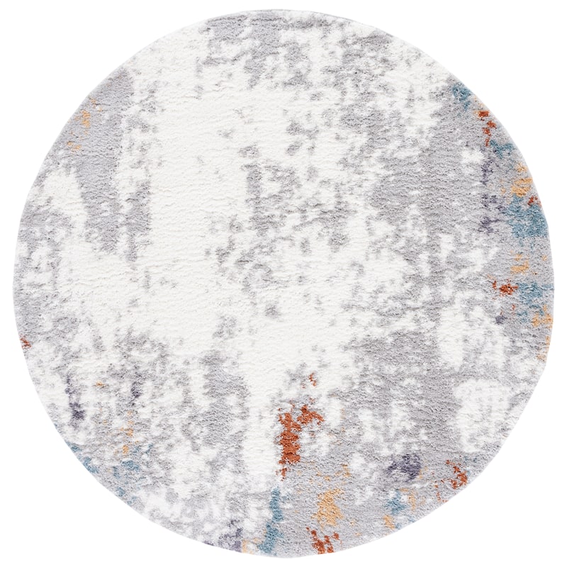SAFAVIEH Berber Shag Jara Rug - 7' Round - Blue Rust/Ivory