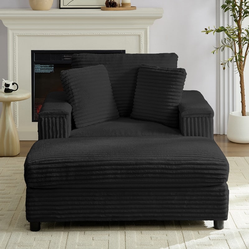 Mixoy 42‘’Corduroy Chaise Lounge Chair with Storage Ottoman&Armrests,Upholstered Sleeper Reclining Chair