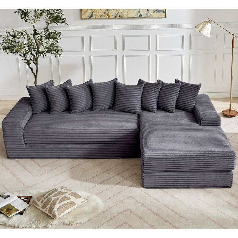 Corduroy L-shaped Chaise Sectional Sofa Convertible Sleeper Sofa Bed