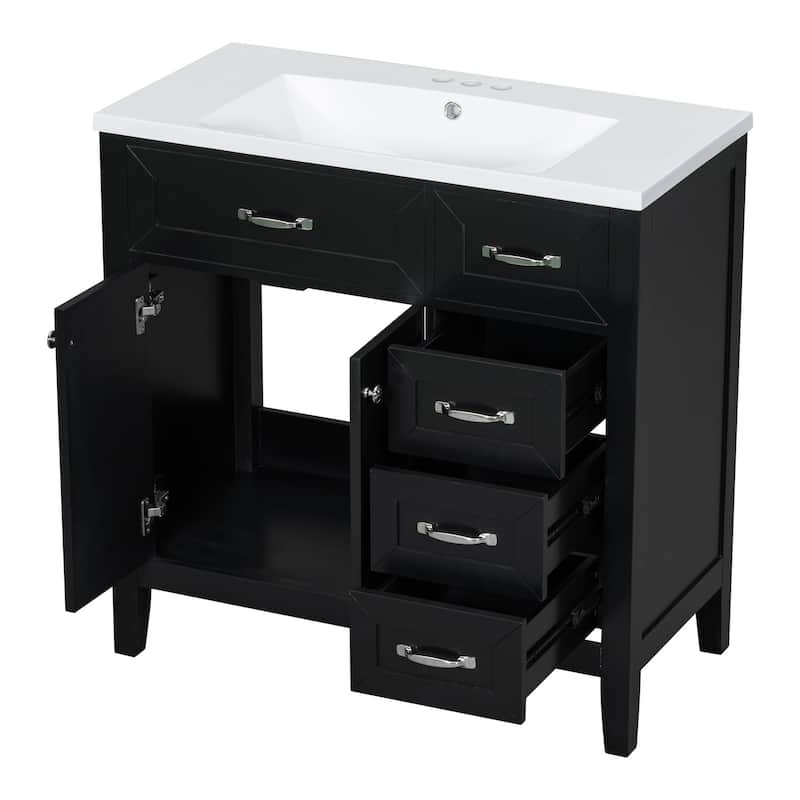 36 in.W MDF Freestanding Bathroom Vanity Set with Integrated Sink, Drawers and Doors - 36" x 18" x 36"