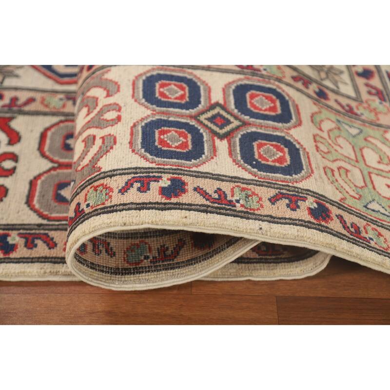 All-Over Geometric Kazak Area Rug Handmade Wool Carpet - 6'9" x 9'6"