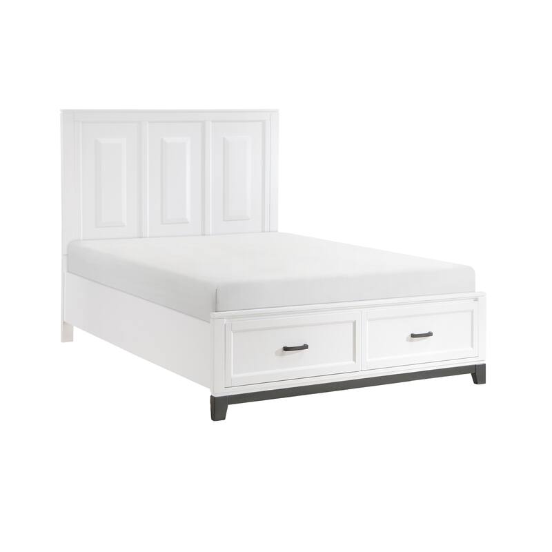 White Queen Platform Bed with Storage Drawers, Wooden Bedroom Furniture