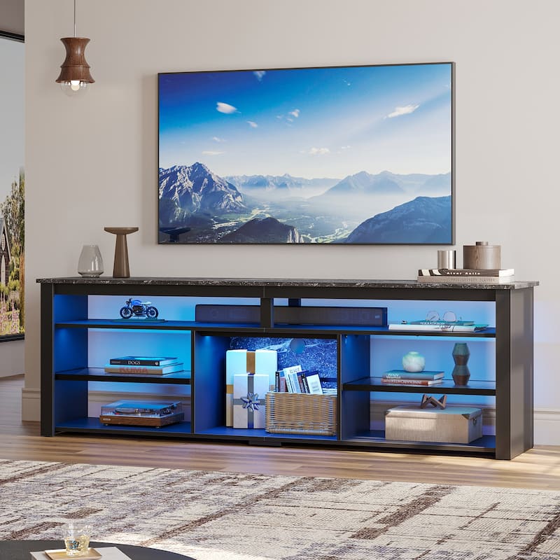 Bestier Tall LED TV Stand for TV, Modern Marble Entertainment Center with Storage for PS5, Gaming Console for Gaming Room