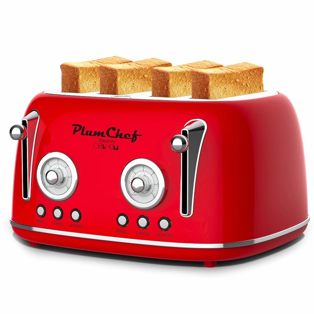 4-Slice Retro Style Toaster, Dual Control with Warming Rack, 6 Browning Settings, Bagel/Defrost Functions