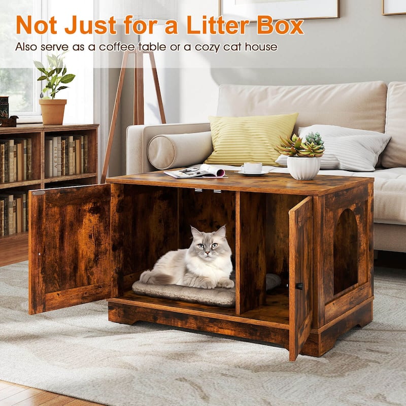 Costway Cat Litter Box Enclosure Furniture with Double Doors Divider - See Details