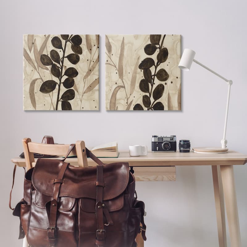 Stupell Natural Tone Sprouting Leaves Canvas Wall Art Design By Krinlox (Set of 2)