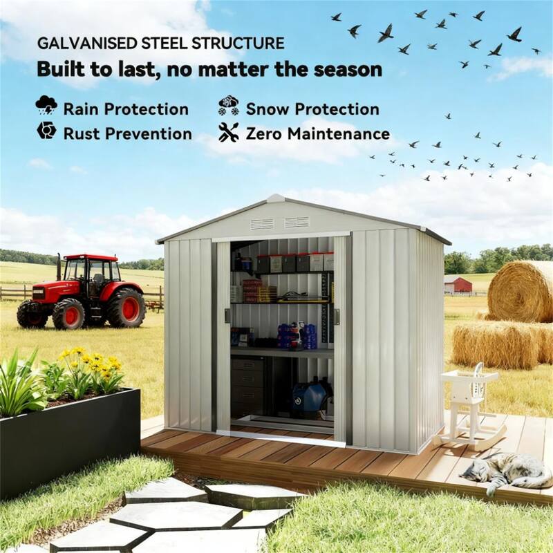 Garden Shed Storage Shed with Foundation Kit, 4 Vents and 2 Easy Sliding Doors