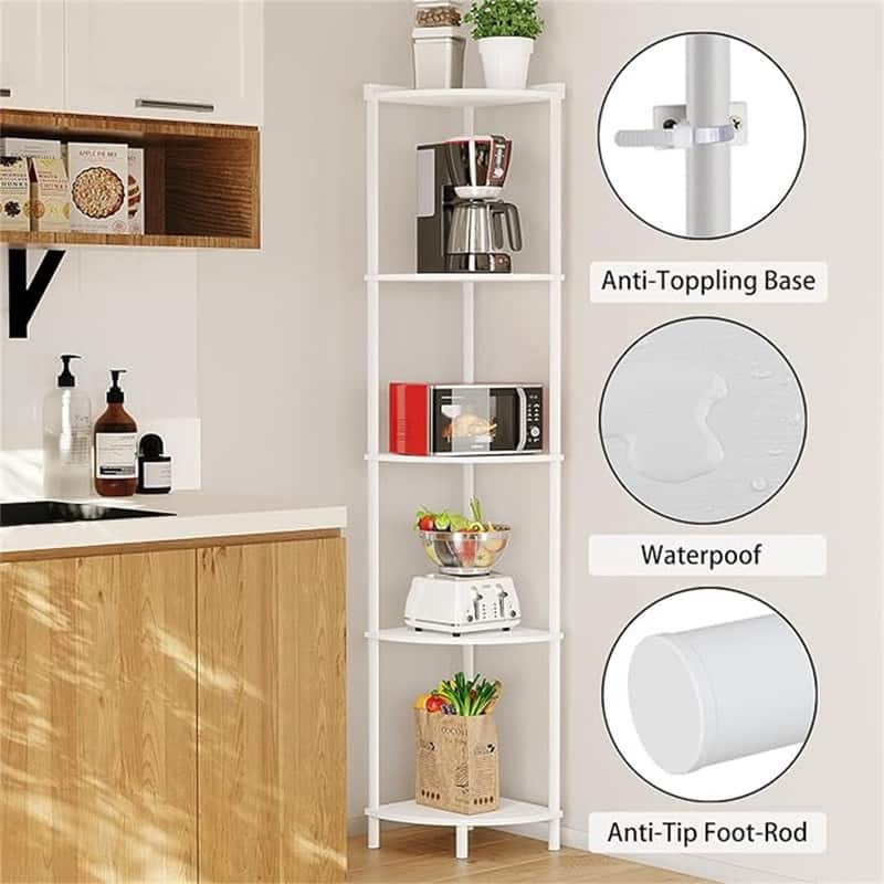 5 Tier Corner Shelf Stand - 12.2"D x 12.2"W x 64.9"H
