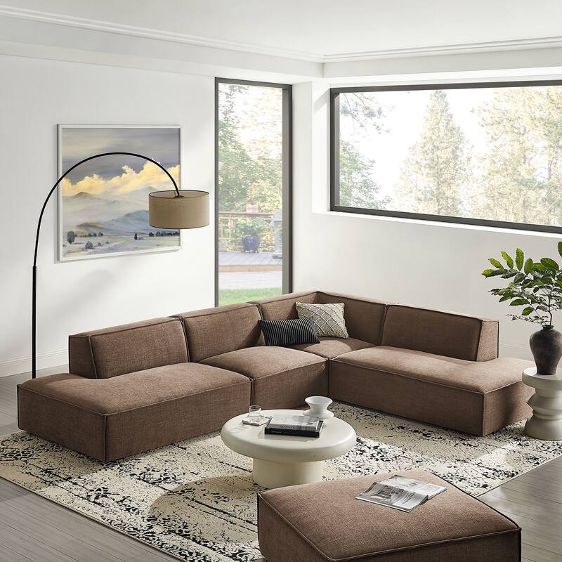 Restore 4-Piece Performance Fabric Upholstered Modular L-Shaped Armless Sectional Sofa - Mocha