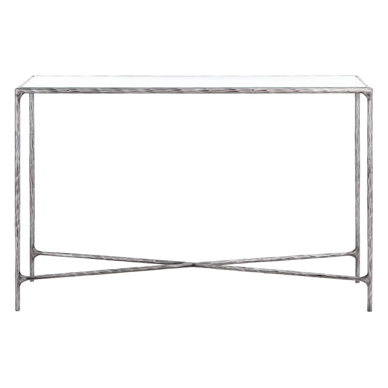 SAFAVIEH Couture Dorotea Forged Metal Rectangle Console Table - 48" W x 12" L x 30" H - 48"W x 12"D x 30"H - Silver/Glass