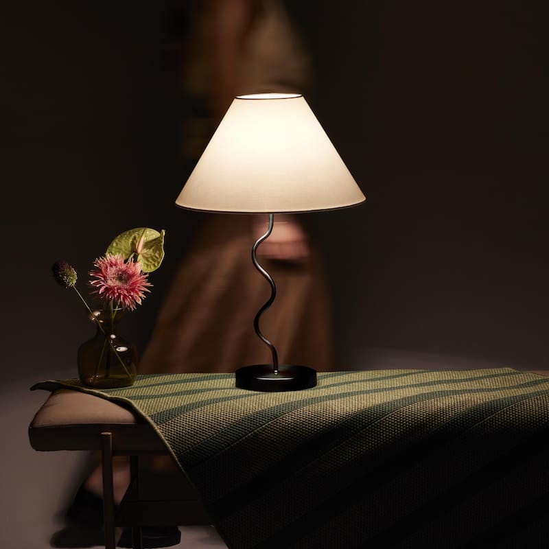 Brightech Squiggle Table 22" Classic Black Traditional Super Bright LED Contemporary Table Lamp with Ivory Fabric Empire Shade
