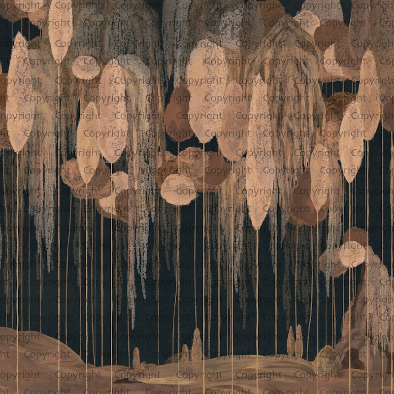 Enchanted Hanging Botanical Elements Wallpaper Mural - Brown - W:225" x H:118"