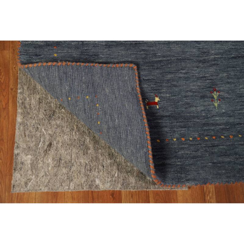 Tribal Gabbeh Oriental Area Rug Hand-Knotted Blue Wool Carpet - 4'1" x 5'11"