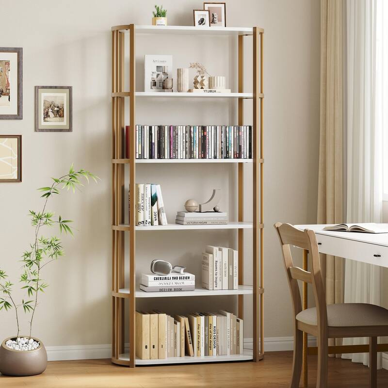71 Inch Tall Bookshelf, 6 Tier Industrial Bookcase with Heavy Duty Metal Frame, Slim Farmhouse Storage Shelves