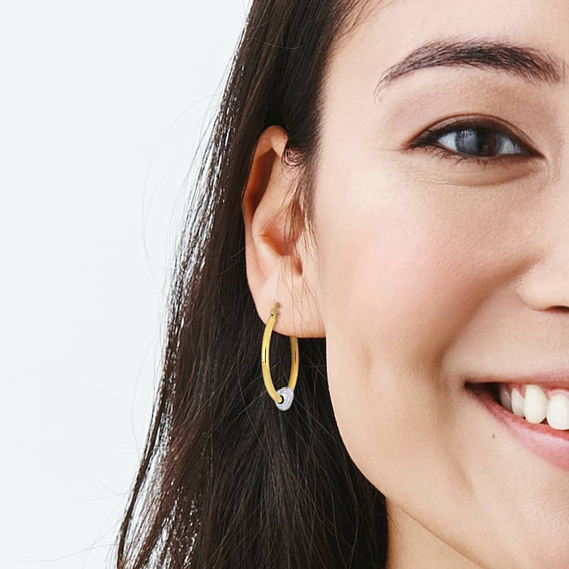 Miadora 14K 25x2mm 2-Tone Yellow Gold Heart Hoop Earrings