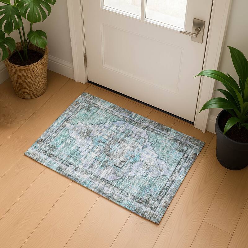 Premium Washable Super Soft Vintage Traditional Mayfield Rug - Teal - 1'8" x 2'6"