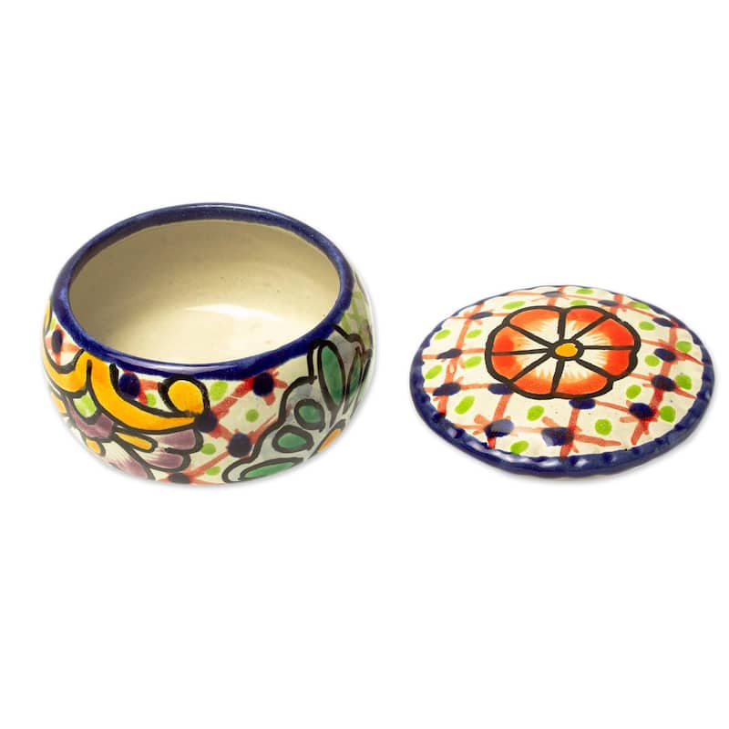 Novica Handmade Hidalgo Bouquet Ceramic Decorative Box