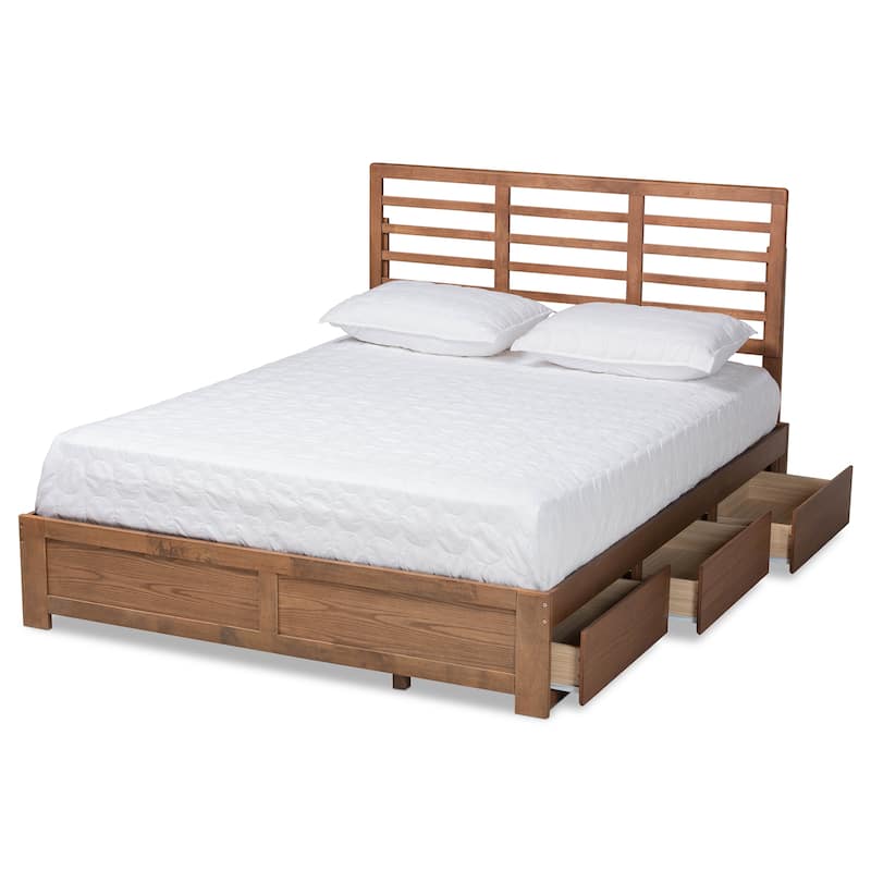 Piera Ash Brown Finished Wood 3-Drawer Platform Storage Bed