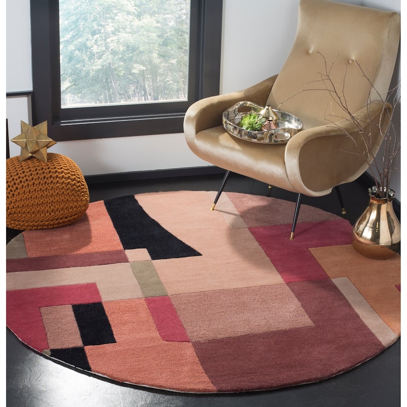 SAFAVIEH Handmade Rodeo Drive Skyla Mid-Century Abstract Wool Rug - 4' Round - Multi