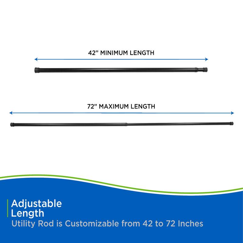 Kenney Twist & Fit No Tools Spring Tension Utility Closet or Shower Curtain Rod, 42-72"