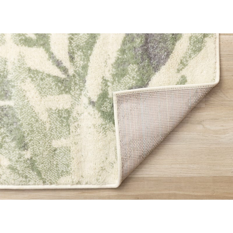 Cream Green Subtle Leaves Indoor Area Rug