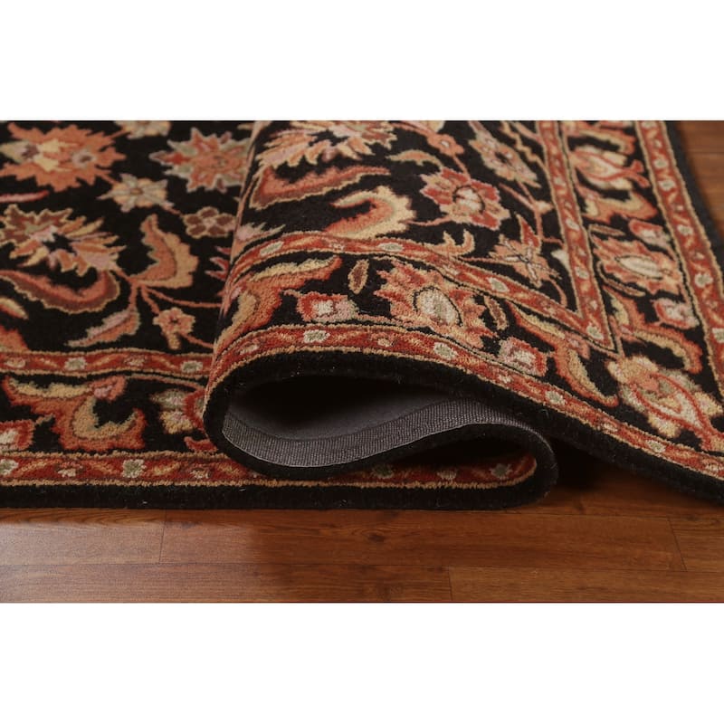 Black Floral Agra Oriental Wool Area Rug Hand-tufted Foyer Carpet - 5'2" x 7'10"