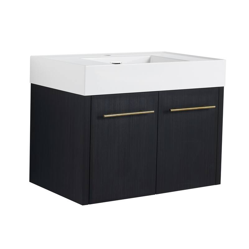 30" Floating Bathroom Vanity with Resin Sink, Soft-Closing Hinges, Ample Storage, and Black Chestnut Finish