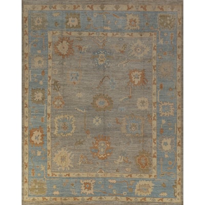 Hand Knotted Oriental 100% Wool Carpet Transitional All-Over Greys & Charcoal Oushak Area Rug - 9' 7'' X 8' 7''