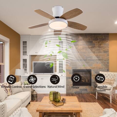 42" 5 Reversible Blades LED Ceiling Fan Light w/Remote Control - 42''