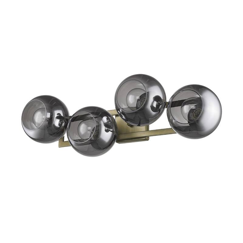 Modern Hardwired Brass and Grey Wall Sconce 4-Light Flush Mount with E26 Base and Smoke Glass Globes