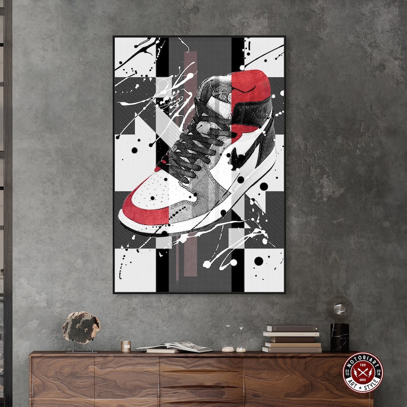 Notoriart Flashy Red Sneaker Framed Sneaker 1 Piece Canvas Wall Art