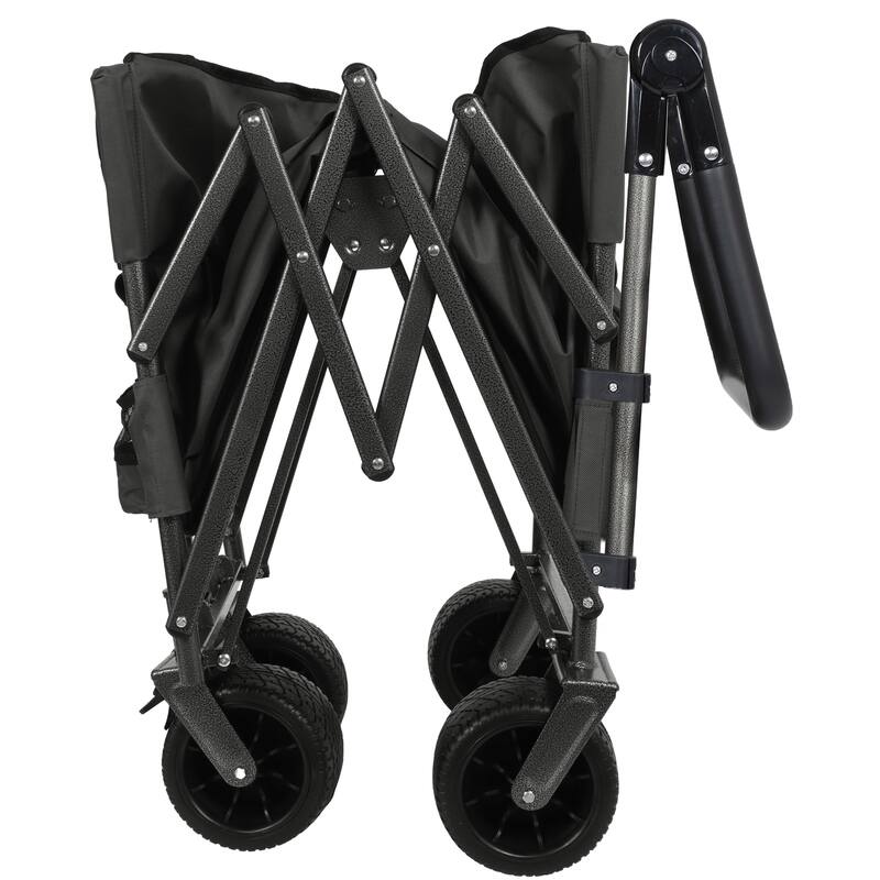 3-in-1 Folding Wagon Cart with Bench Seat & Canopy & Storage, 500lbs Heavy-Duty, 180L Capacity, All-Terrain Wagon