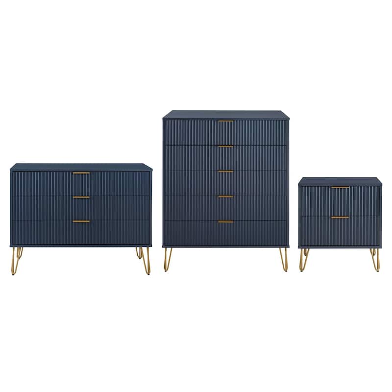 Manhattan Comfort 3-Piece Dumbo Modern Multi Dresser Nighstand Set