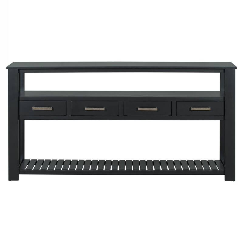 Entryway Table with 4 Drawers,Painted Console Table with 3-Tier Open Shelves and Metal Handles,Versatile Hallway Sofa Table