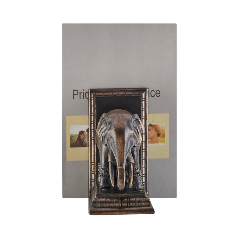 Danya B. Ornate Elephants Polyresin Bronze Patina Finish Bookend Set of 2