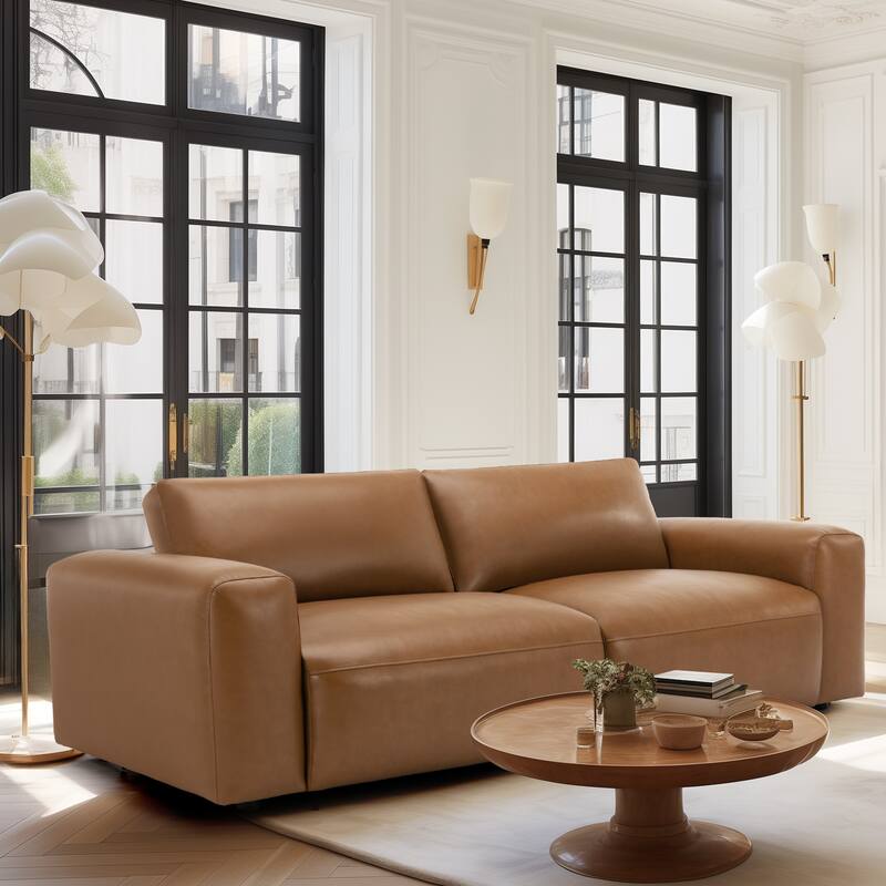 95" Oversized 3-Seater Sofa - Extra Deep Seats & Wide Arms, Down-Filled PU Leather Couch for Living Room, Apartment