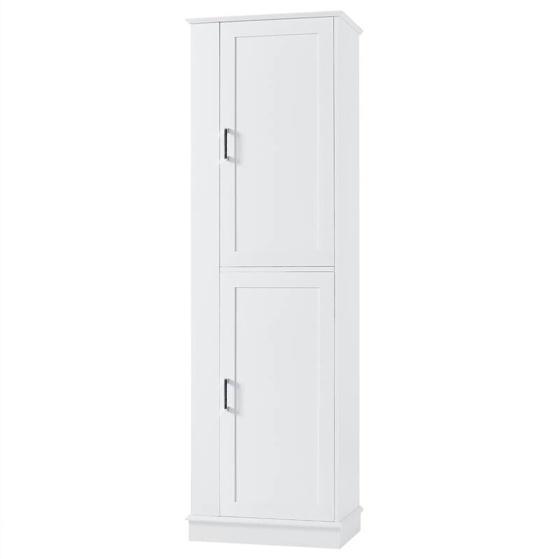 Tall Bathroom Storage Cabinet with Two Towel Hooks Adjustable Shelves and Left or Right-handed Opening Door