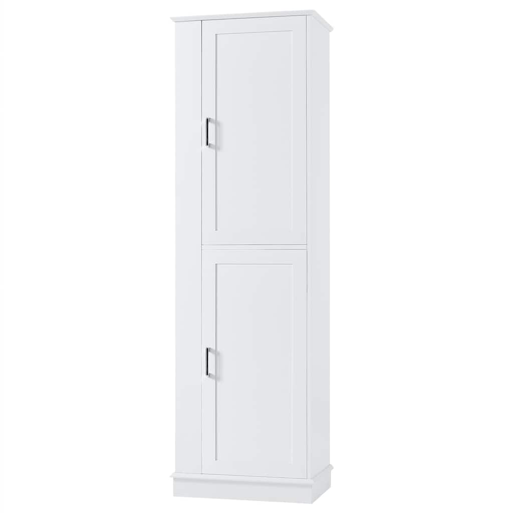 Tall Bathroom Storage Cabinet with Two Towel Hooks Adjustable Shelves and Left or Right-handed Opening Door