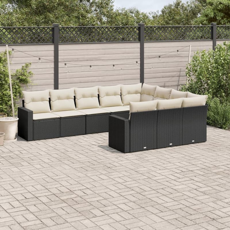 vidaXL Patio Sofa Set with Cushions Outdoor Conversation Furniture Poly Rattan - Black - 24.4 x 25.8 x 27.2