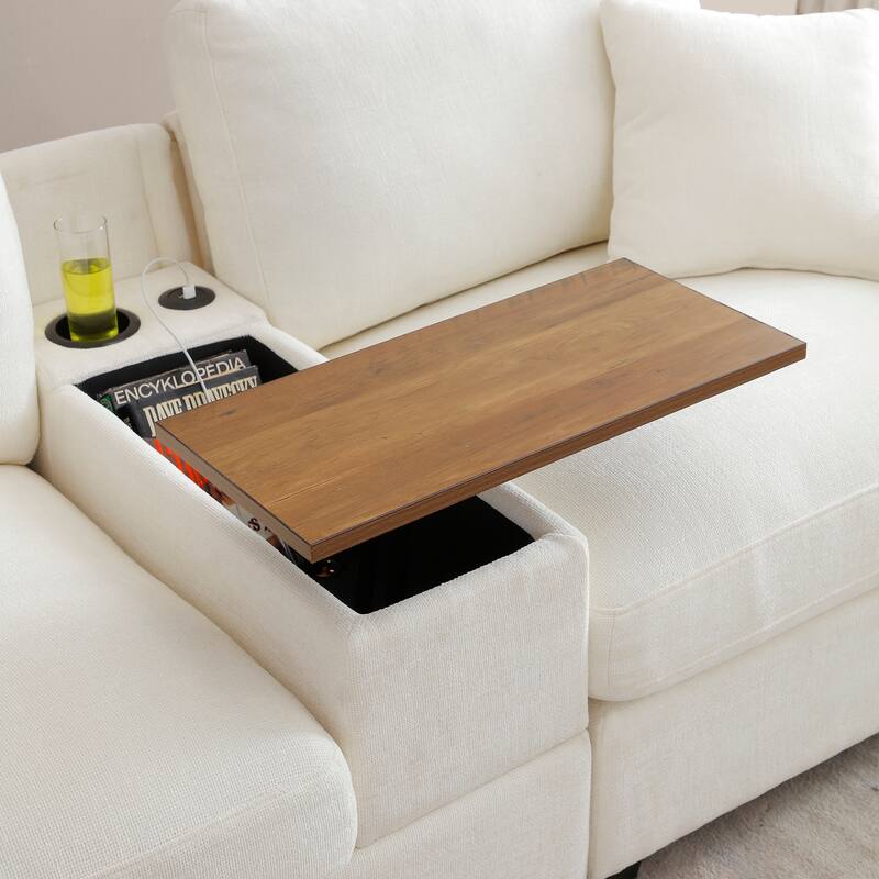 120.3" L-Shaped Sectional Sofa with Wide Seats, USB Charging, Foldable 360掳 Tray, Cup Holders, Storage Ottoman & Armrest