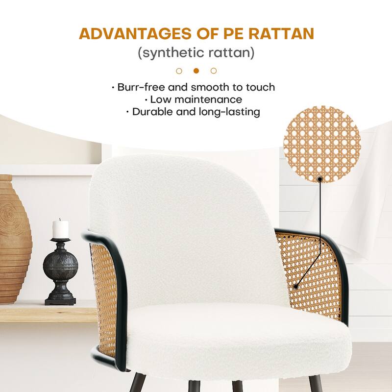 Upholstered Rattan Dining Chairs Set of 2, Arm Side Chair - 21.8" W x 24.2" D x 33" H