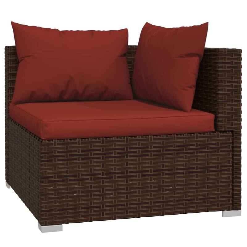 vidaXL Patio Lounge Set with Cushions Brown Poly Rattan - 27.6" x 27.6" x 24" - 27.6" x 27.6" x 24"